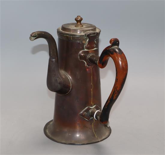 An 18th century copper tavern coffee pot